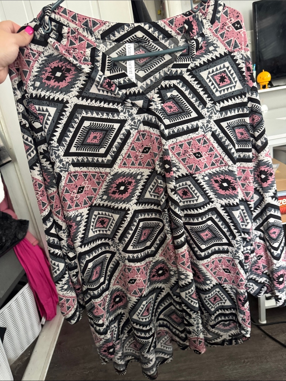 Geometric Print Pink and Black Women's Dear Scarlett shirt